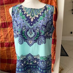 EUC Talbots Blue and Green Paisley Size M Blouse Office Day Evening Wear